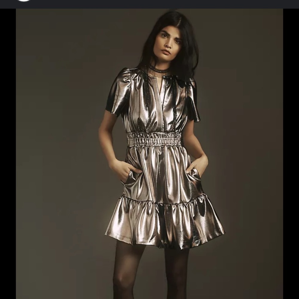 NWT Anthropologie Somerset metallic faux leather mini dress size medium
